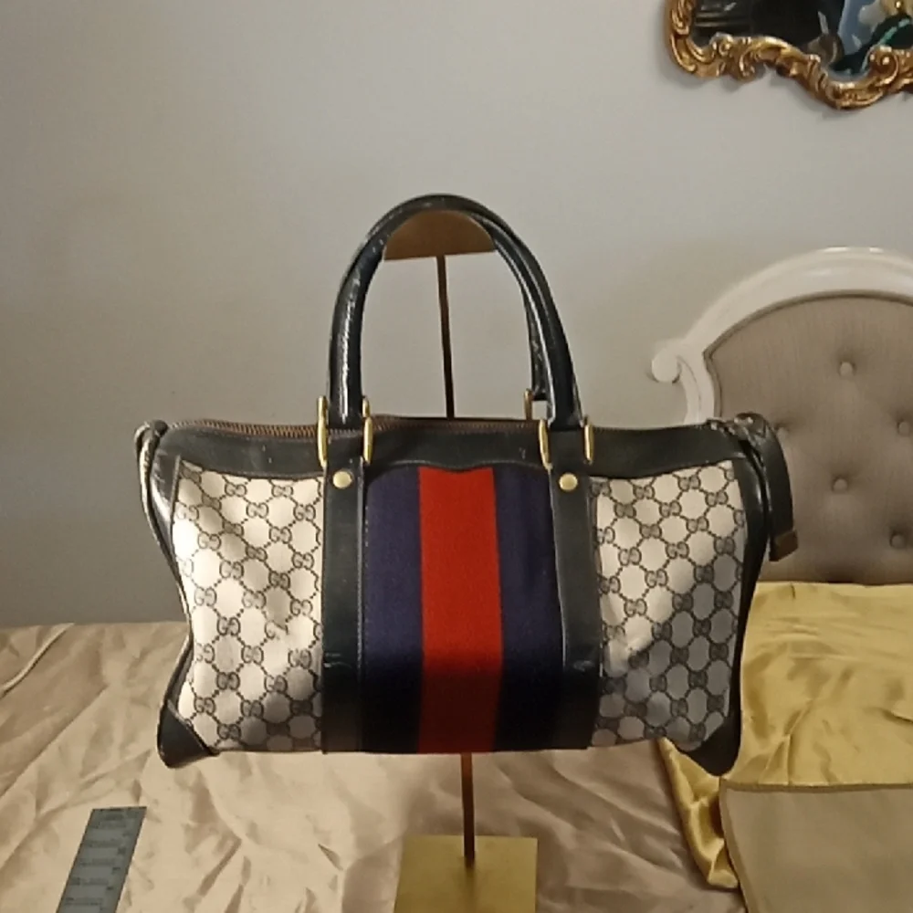 Vintage Gucci Boston Bag Big Sherry wiyh Blue & Red Stripes
